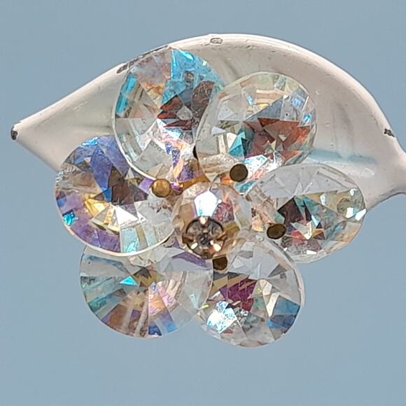 Vintage Aurora Borealis Clip-On Earrings Floral Crystal Beads 1950s Jewelry - Picture 5 of 11